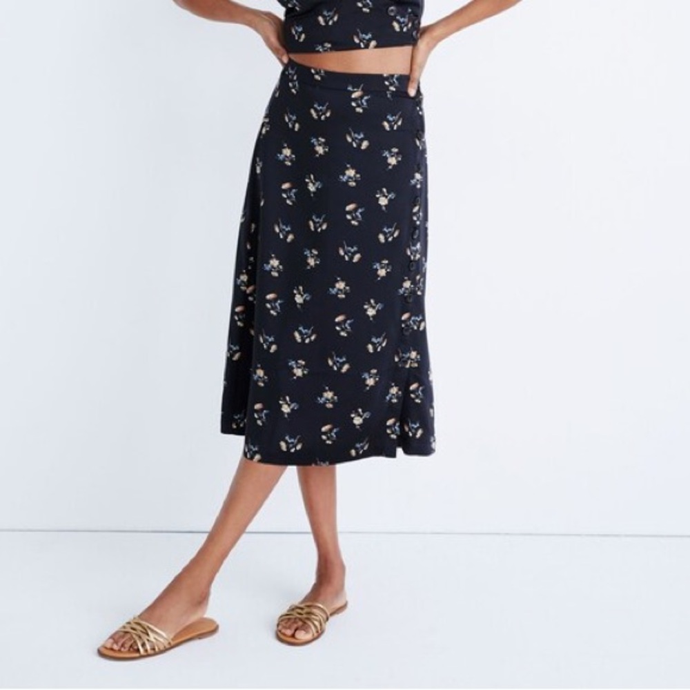 NWT Madewell Black Floral Midi Skirt Size 10
